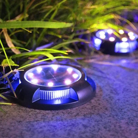 PACHET PROMO !!! 6+2 GRATIS - Lampa solara LED tip spot pentru gradina Flippy, cu 4 leduri laterale multicolore si 8 leduri principale alb rece