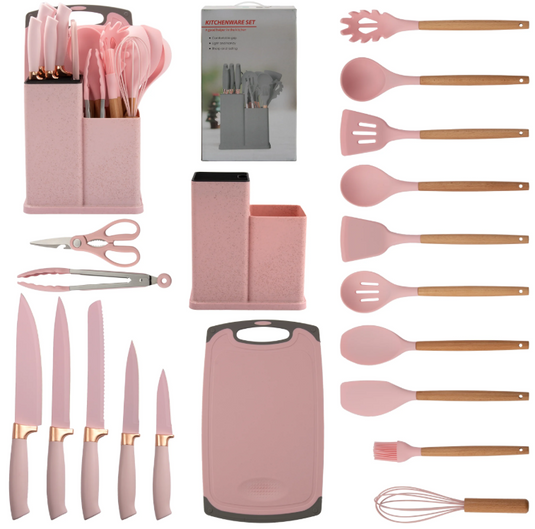 PACHET PROMOTIONAL !!! Set bucatarie de 19 ustensile de din silicon + 1 Set doua prosoape din bumbac de bucatarie CADOU !!!