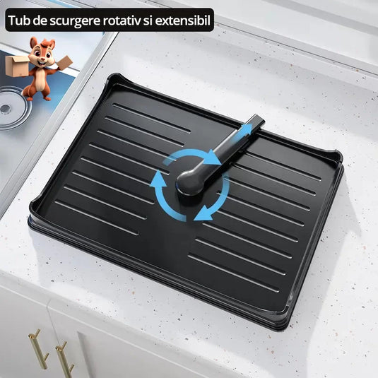 PACHET PROMOTIONAL !!! Scurgator vase, design auto-draining, organizator compact, negru, 42x30x29cm + 1 Set doua prosoape de bumbac pentru bucatarie si 1 ascutitor pentru cutite - CADOU !!!