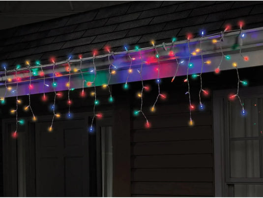 PACHET PROMOTIONAL !!! Instalatie exterior 5m franjuri inegali ,120 led-uri, lumina flash , fir gros, interconectabila + Instalatie solara 3m cu 30 fulgi LED-multicolor - CADOU !!!