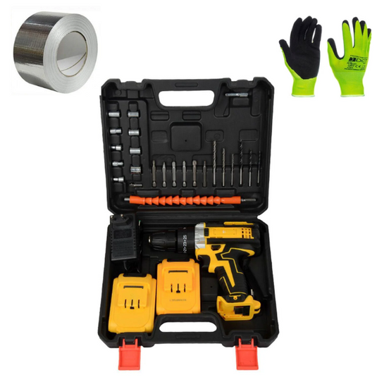 PACHET PROMOTIONAL !!! Trusa Bormasina cu percutie MDHL, 48V, 5Ah, 2 acumulatori, incarcator, 26 accesorii + Banda adeziva izolatoare din aluminiu, 5 cm x 5 m si O pereche manusi de lucru CADOU !!!