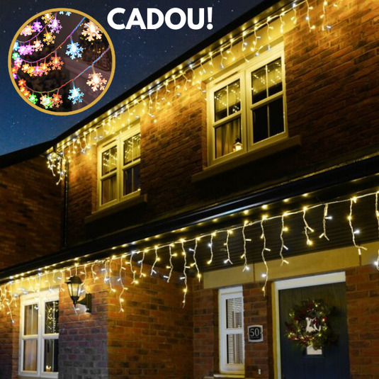 PACHET PROMOTIONAL !!! Instalatie exterior 5m franjuri inegali ,120 led-uri, lumina flash , fir gros, interconectabila + Instalatie solara 3m cu 30 fulgi LED-multicolor - CADOU !!!
