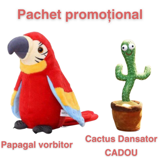 PACHET PROMO !!! Papagal vorbitor jucarie interactiva + Jucarie cactus, canta, danseaza si imita cuvinte CADOU !!!