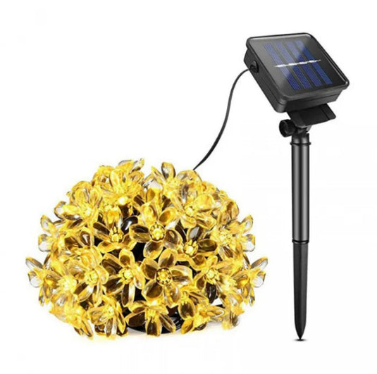 PACHET PROMOTIONAL - 2 + 1 GRATIS !!! Instalatie Solara de Gradina Flori de Cires 5m cu 50 LED-uri, Alb cald
