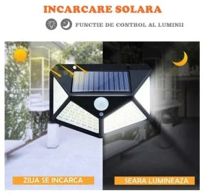 PACHET PROMOTIONAL !!! Lampa solara JORTAN cu senzor de miscare, 100 LED 5+1 GRATIS !!!