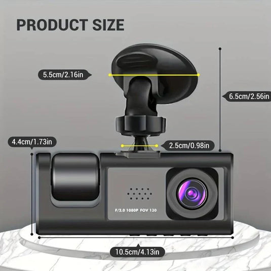 PACHET PROMO !!! Camera auto tripla FullHD, 3 camere-fata/spate/interior, ecran 2'', G Senzor + Casca wireless inteligenta - CADOU !!!