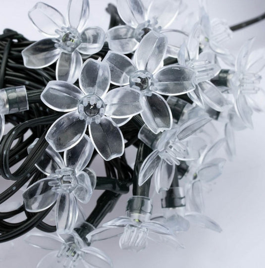 Instalatie Solara de Gradina Flori de Cires cu 50 LED-uri, Alb cald