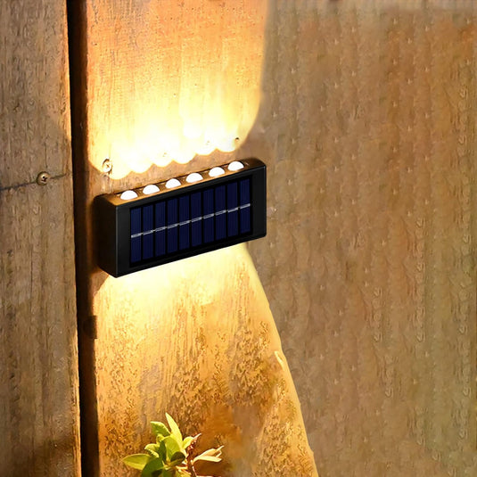 PACHET PROMOTIONAL - Set 4 Lampi solare de perete cu iluminare sus si jos - 12 LED-uri + Numar de casa din inox, cu iluminare LED si alimentare solara  CADOU !!!