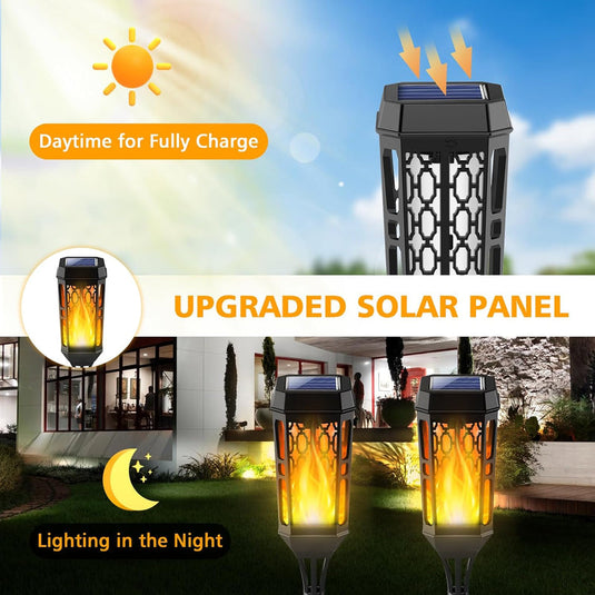 PACHET PROMOTIONAL - SET 6  Lampi Solare de Gradina cu Model , Tip Torta, 12 LED-uri, Efect Flacara, IP65 + Doua lampi solare JORTAN 100 LED - CADOU !!!