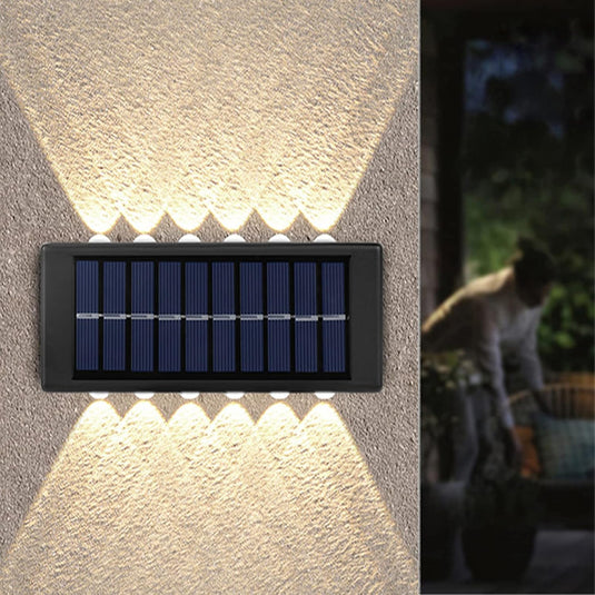 PACHET PROMOTIONAL - Set 4 Lampi solare de perete cu iluminare sus si jos - 12 LED-uri + Numar de casa din inox, cu iluminare LED si alimentare solara  CADOU !!!