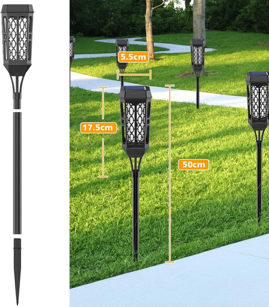 PACHET PROMOTIONAL - SET 6  Lampi Solare de Gradina cu Model , Tip Torta, 12 LED-uri, Efect Flacara, IP65 + Doua lampi solare JORTAN 100 LED - CADOU !!!