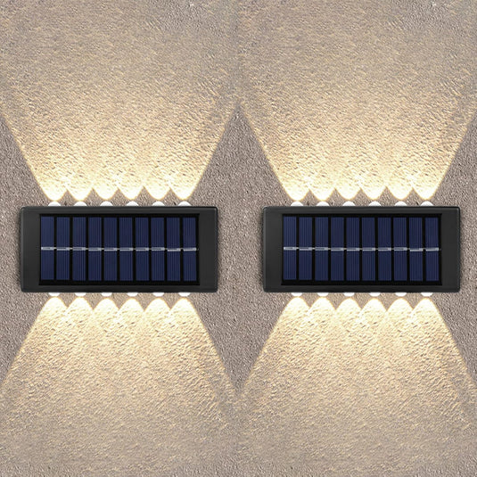 PACHET PROMOTIONAL - Set 4 Lampi solare de perete cu iluminare sus si jos - 12 LED-uri + Numar de casa din inox, cu iluminare LED si alimentare solara  CADOU !!!