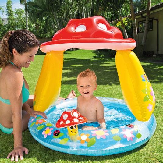 PACHET PROMO !!! Piscina Gonflabila pentru Copii, Ciuperca 102 x 89 cm + Minge de plaja  gonflabila, 51 cm - CADOU !!!