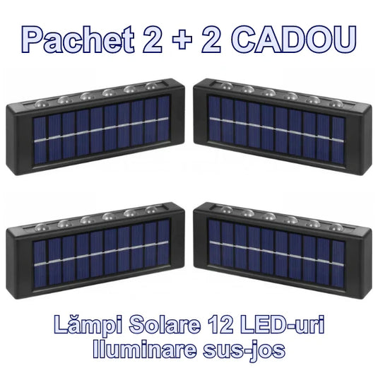 Pachet Promotional 2+2 GRATIS Lampi solare de perete cu iluminare sus si jos - 12 LED-uri