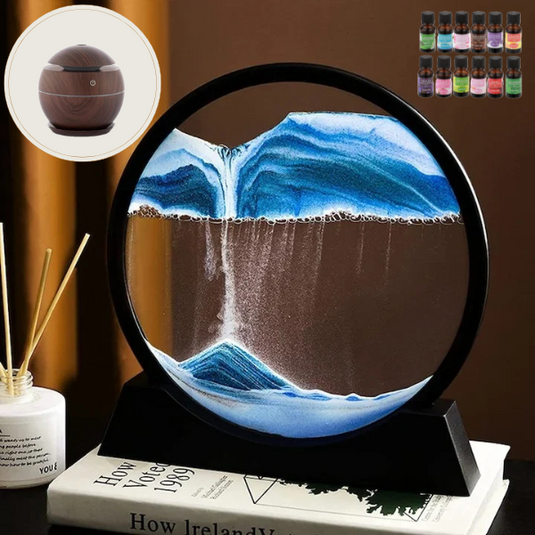 PACHET PROMO !!! Lampa decorativa tip clepsidra + Mini umidificator ultrasonic pe USB, difuzor de arome + 12 sticlute 10ml ulei esential aromaterapie CADOU !!!