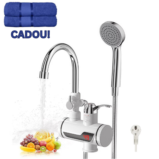 PACHET PROMOTIONAL !!! Robinet electric cu incalzire instanta si prindere pe chiuveta + dus + 1 Prosop din bumbac de corp  - CADOU !!!