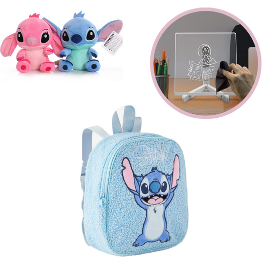 PACHET PROMO !!! Ghiozdan de Plus Stich + Tableta LED Magica cu Markere colorate + Laveta de sters + Jucarie de plus Stich - CADOU !!!