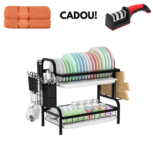 PACHET PROMOTIONAL !!! Suport de vase supraetajat 2 nivele + Set 2 prosoape din bumbac de bucatarie si ascutitor de cutite CADOU !!!