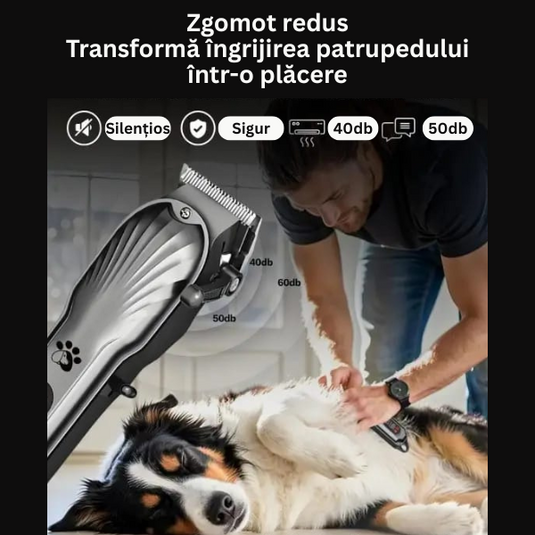 PACHET PROMO !!! Aparat Profesional De Tuns Animale, 8 in 1, 220V, 12w + Perie cu Abur pentru Animale de Companie, Indeparteaza Parul, Curatare,Maseaza , Maner Rotativ 360 - CADOU !!!