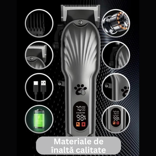 PACHET PROMO !!! Aparat Profesional De Tuns Animale, 8 in 1, 220V, 12w + Perie cu Abur pentru Animale de Companie, Indeparteaza Parul, Curatare,Maseaza , Maner Rotativ 360 - CADOU !!!