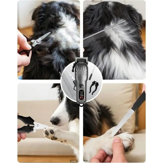 PACHET PROMO !!! Aparat Profesional De Tuns Animale, 8 in 1, 220V, 12w + Perie cu Abur pentru Animale de Companie, Indeparteaza Parul, Curatare,Maseaza , Maner Rotativ 360 - CADOU !!!