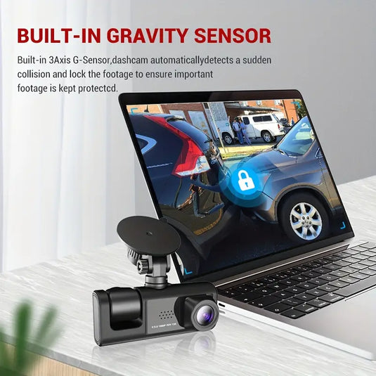 PACHET PROMOTIONAL !!! Camera auto tripla FullHD, 3 camere-fata/spate/interior, ecran 2'', G Senzor + Parasolar Auto tip Umbrela - CADOU !!!