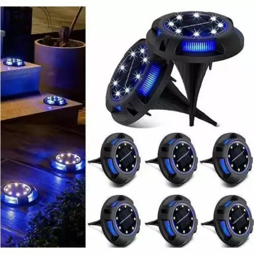 PACHET PROMO !!! 6+2 GRATIS - Lampa solara LED tip spot pentru gradina Flippy, cu 4 leduri laterale multicolore si 8 leduri principale alb rece