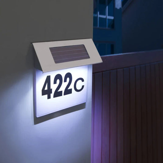 PACHET PROMOTIONAL - Set 4 Lampi solare de perete cu iluminare sus si jos - 12 LED-uri + Numar de casa din inox, cu iluminare LED si alimentare solara  CADOU !!!