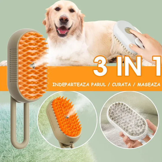 PACHET PROMO !!! Aparat Profesional De Tuns Animale, 8 in 1, 220V, 12w + Perie cu Abur pentru Animale de Companie, Indeparteaza Parul, Curatare,Maseaza , Maner Rotativ 360 - CADOU !!!