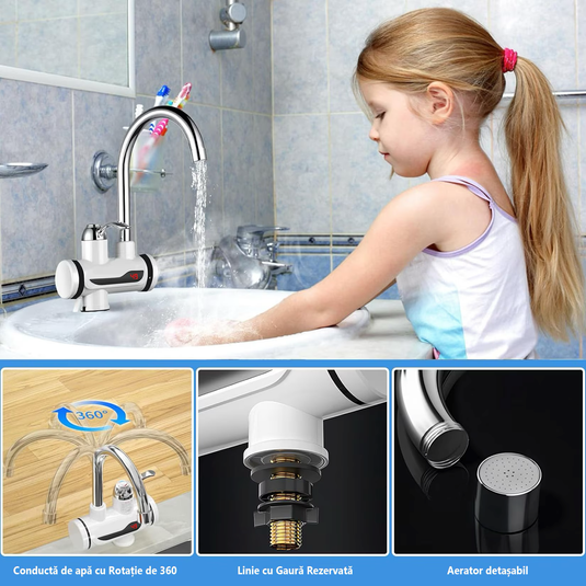 PACHET PROMOTIONAL !!! Robinet electric cu incalzire instanta si prindere pe chiuveta + dus + 1 Prosop din bumbac de corp  - CADOU !!!