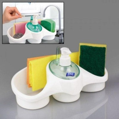 PACHET PROMOTIONAL BUCATARIE !!! Triplu dispenser de bucatarie, Mini tocator manual cu snur, Suport organizator pentru bucatarie: burete, detergent si accesorii + 1 set 6 Prosoape de bucatarie CADOU !!!