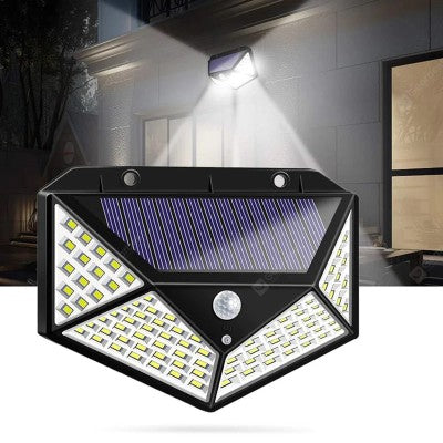 PACHET PROMOTIONAL !!! 5 x Lampa solara 100 led-uri cu senzor de miscare + Lanterna de cap cu acumulator intern, frontala, cu SENZOR de miscare, pentru pescuit, camping, drumetii, waterproof, banda leduri, 45m, 350lm CADOU !!!