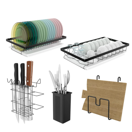 PACHET PROMO !!!  Suport de vase supraetajat, 2 nivele, negru + Set 12 Ustensile de gatit din silicon, cu maner din bambus  + 1 Set doua prosoape din bumbac de bucatarie CADOU !!!