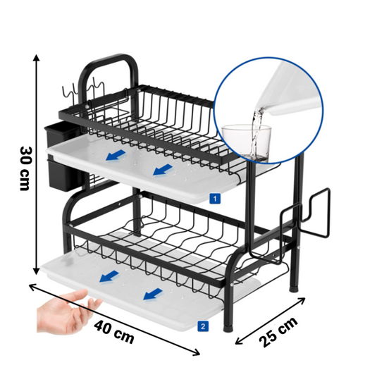 PACHET PROMO !!!  Suport de vase supraetajat, 2 nivele, negru + Set 12 Ustensile de gatit din silicon, cu maner din bambus  + 1 Set doua prosoape din bumbac de bucatarie CADOU !!!