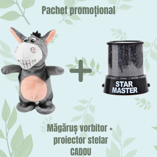 PACHET PROMOTIONAL- Jucarie interactiva – Magarus vorbitor din plus + lampa de veghe proiectie de stele CADOU !!!