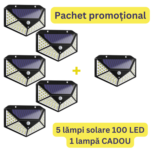 PACHET PROMOTIONAL 5+1 GRATIS !!! Lampa solara 100 led-uri cu senzor de miscare